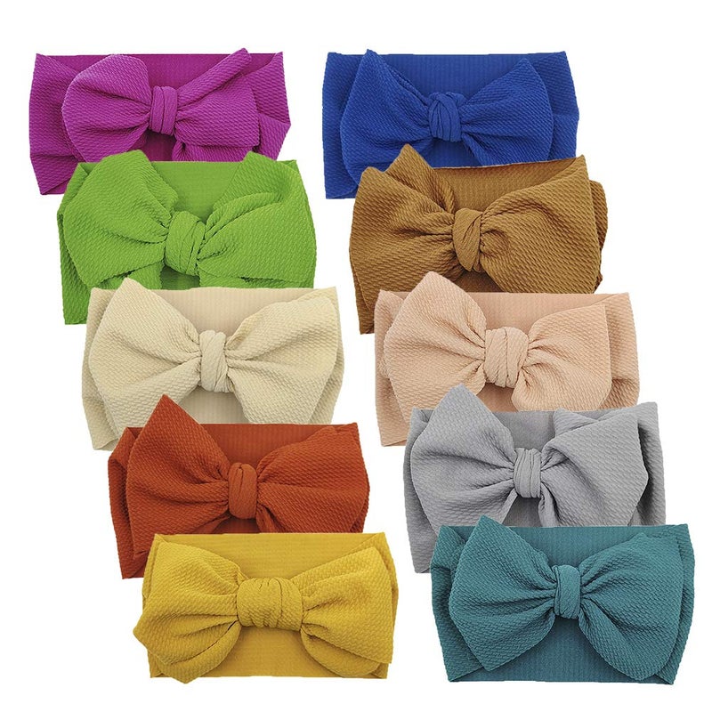 KIDOCHEESE Headbands with Bows, Big Bows Baby Girl Hairbands, 10 Pack, Soft Fabric, Adjustable Size, Hair Accessories for Newborn Infant Toddlers Kids - Image 1